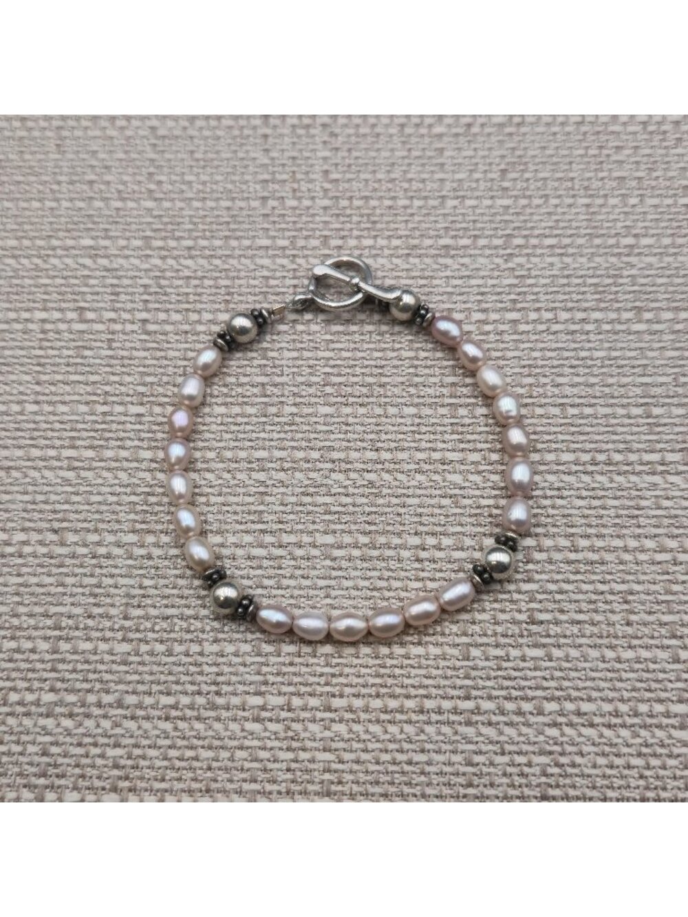 8 Inch Sterling Silver Pink Freshwater Pearl Bead Toggle Clasp Bracelet B1600
